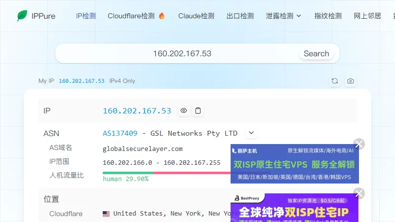 IP纯净度检测平台网站首页截图